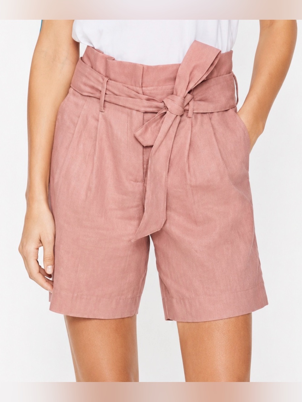 NWT Boden St Ives Paperbag Shorts Pink Linen Cotton Preppy Summer High Waist 12